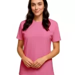 Camiseta de Algodão Feminina Rosa Chiclete