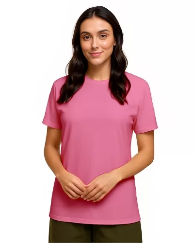 Camiseta de Algodão Feminina Rosa Chiclete