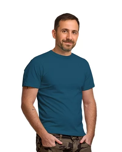 Camiseta Lisa de Poliéster Masculina Azul Oceano